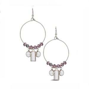Chico's Liv Purple Beads and Clear Crystal Hoop Earrings
